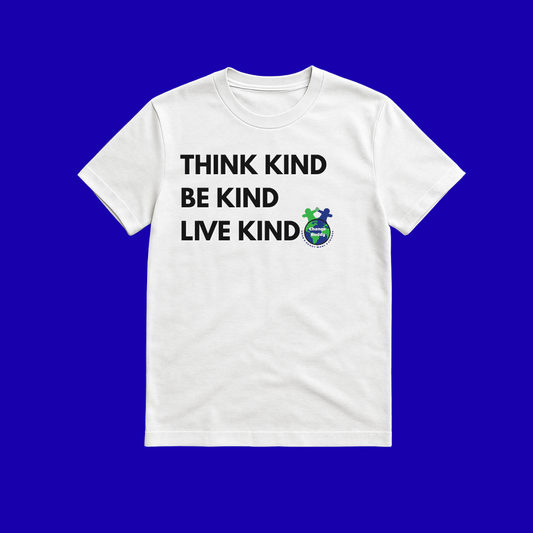 A Think Kind Be Kind Live Kind White short-sleeved T-shirt black writing
